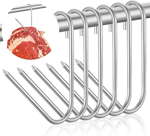 Miniatura 1 de 6 ganchos para carne de acero inoxidable para ahumar, secar, carnicería, barbacoa, parrilla, carne seca