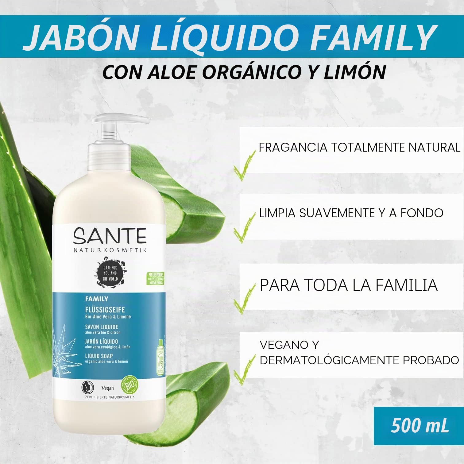Sante Naturkosmetik Żel pod prysznic organiczny aloes cytryna dozownik 500 ml