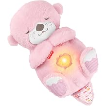 fisher-price baby toy slumber otter portable pink plush music box with breathing motions and lights for newborns from 0 months jlj33