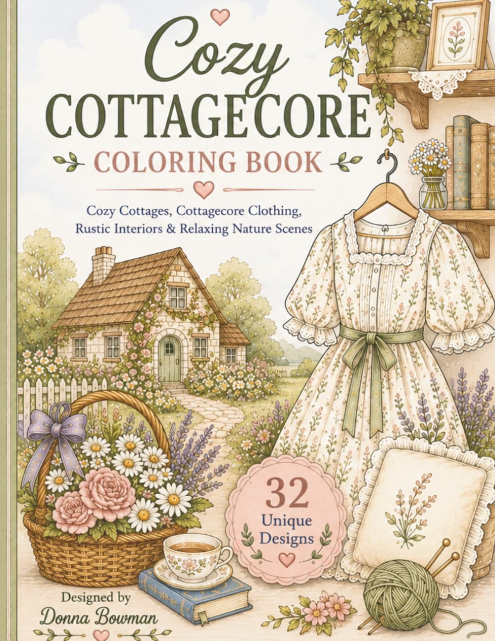 Cozy Cottage Core Coloring Book for Adults & Seniors: Cozy Cottages, Vintage Cottagecore Clothing, Rustic Interiors & Relaxing Nature Scenes