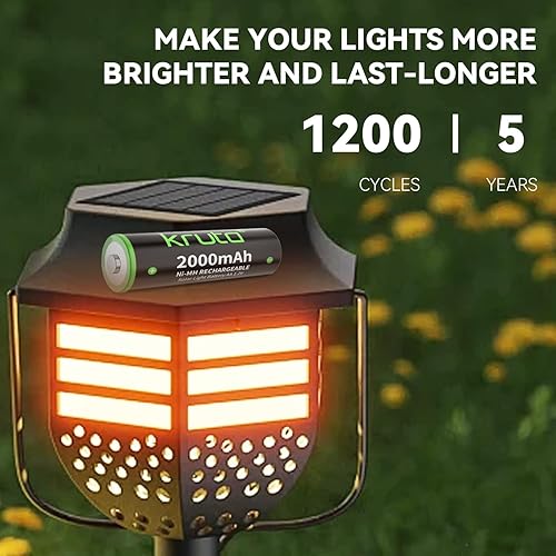Miniatura 3 de Kruta NiMH - Baterías AA recargables, 2000 mAh, 1.2 V, NiMH de alta capacidad, doble AA para luces solares al aire libre, recarga hasta 1200 veces,