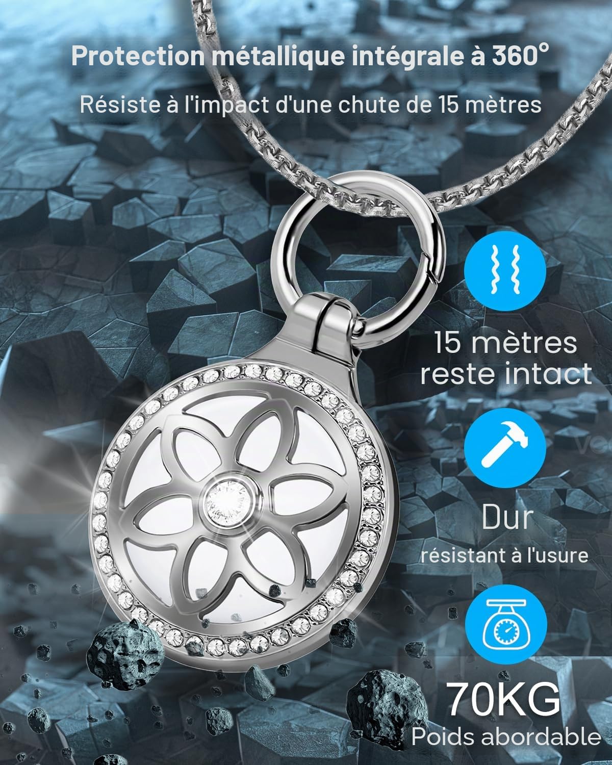 ONEONTA Collier Airtag pour enfants, bijoux en métal, collier Airtag pour adultes, collier Apple Airtag pour enfants, garçons, femmes, collier en alliage réglable de 75 cm avec support Airtag,