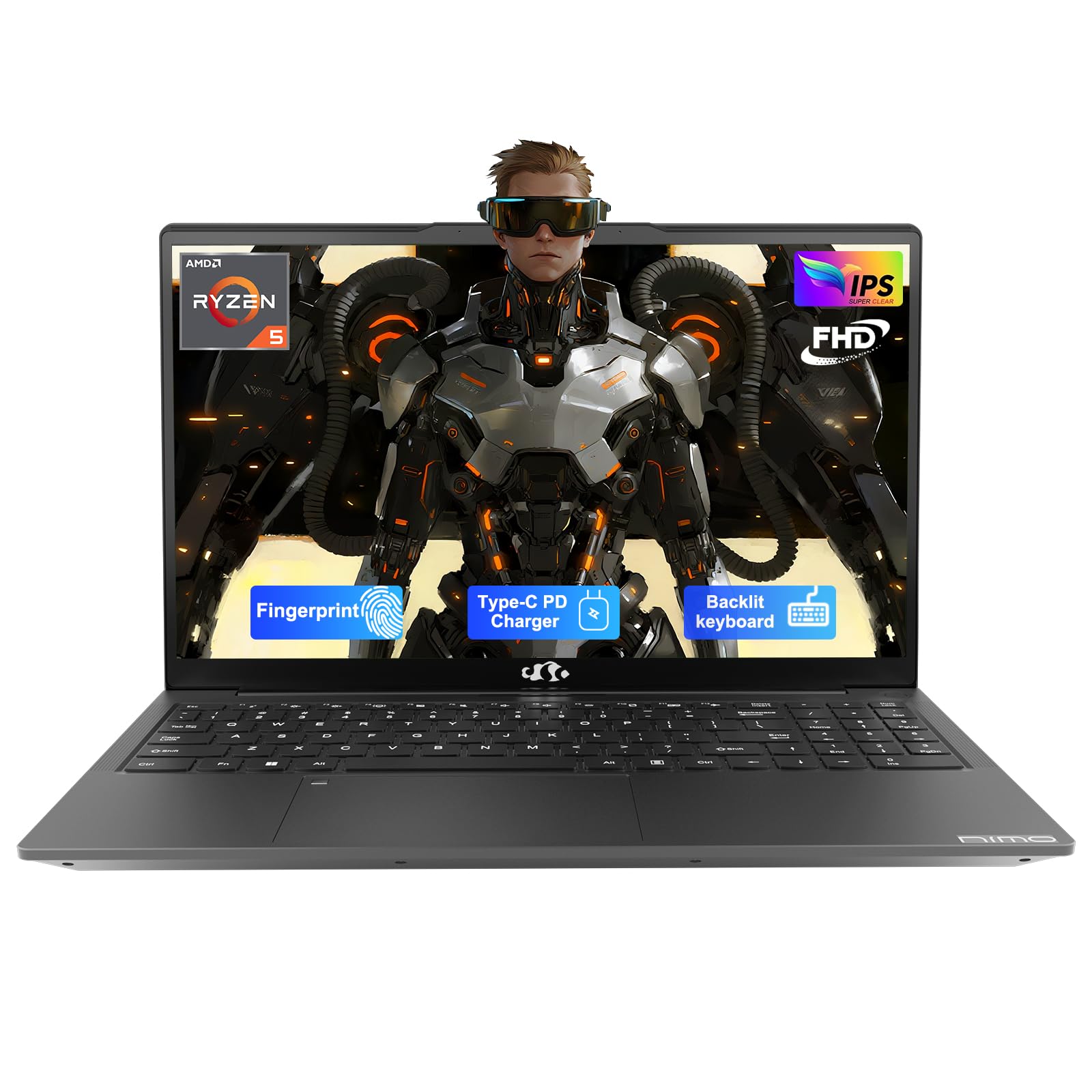 NIMO 15.6'' IPS FHD Laptop, 16GB RAM 1TB SSD AMD Ryzen 5(Beat i5-1135G7, 4 Cores Up to 3.7GHz) Student Computer with 65W Type-C, Fingerprint, Backlit Keyboard, BT5.2, for Home, 2 Years Warranty