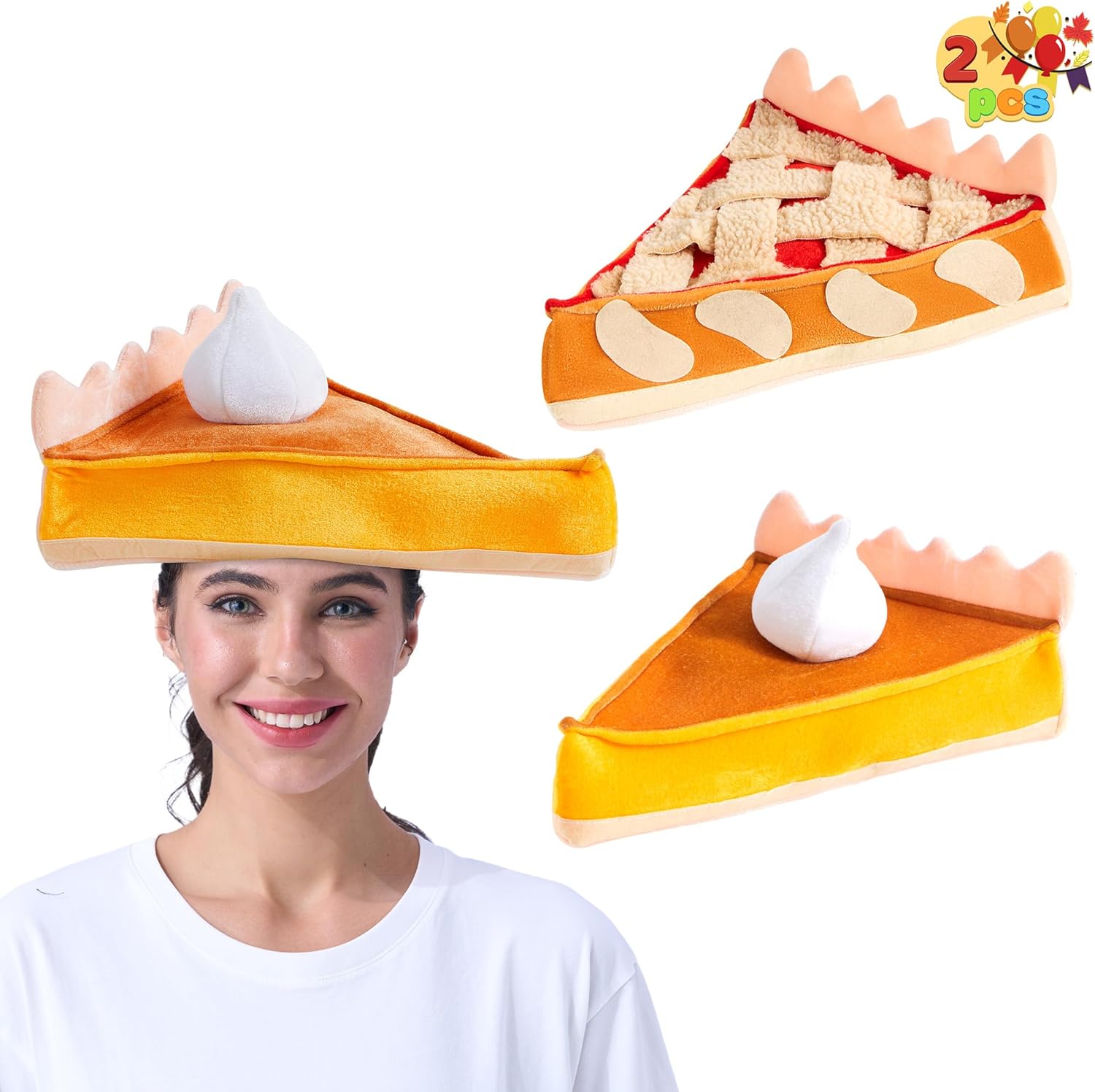 Spooktacular Creations 2 PCS Thanksgiving Decorative Plush Pumpkin & Apple Pie Hats, Thanksgiving Novelty Hats, Party Favor Supplies, Accessories, Costume Dress Up