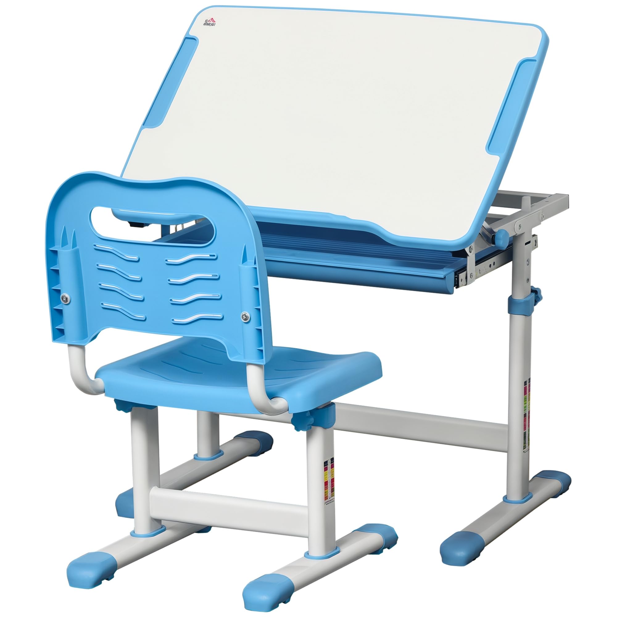 HOMCOM Kids Desk and Chair Set, Student Adjustable Writing Desk - Blue