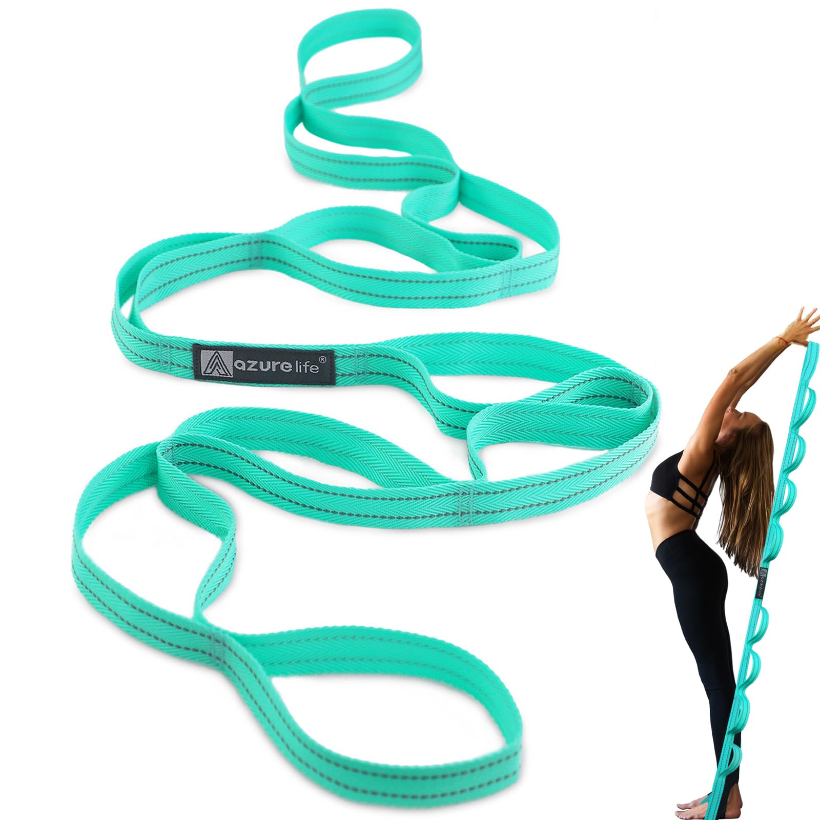 A AZURELIFE Premium Durable Stretch Straps with Loops, Stretching Strap for Physical Therapy, Multi-Loop Yoga Strap Fitness Exercise Strap for Yoga,