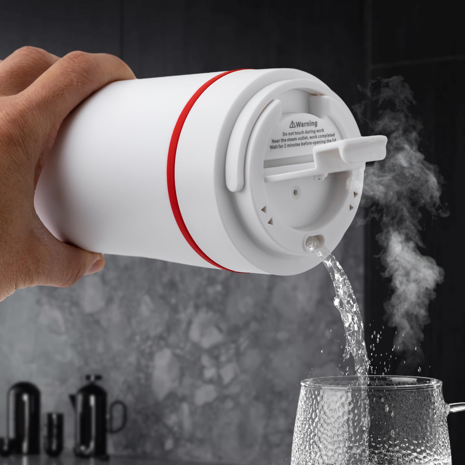 Hervidor eléctrico pequeño, 450 ml de acero inoxidable, hervidor de agua portátil, 6-7 min, hervidor de agua de viaje con función de aislamiento (blanco)