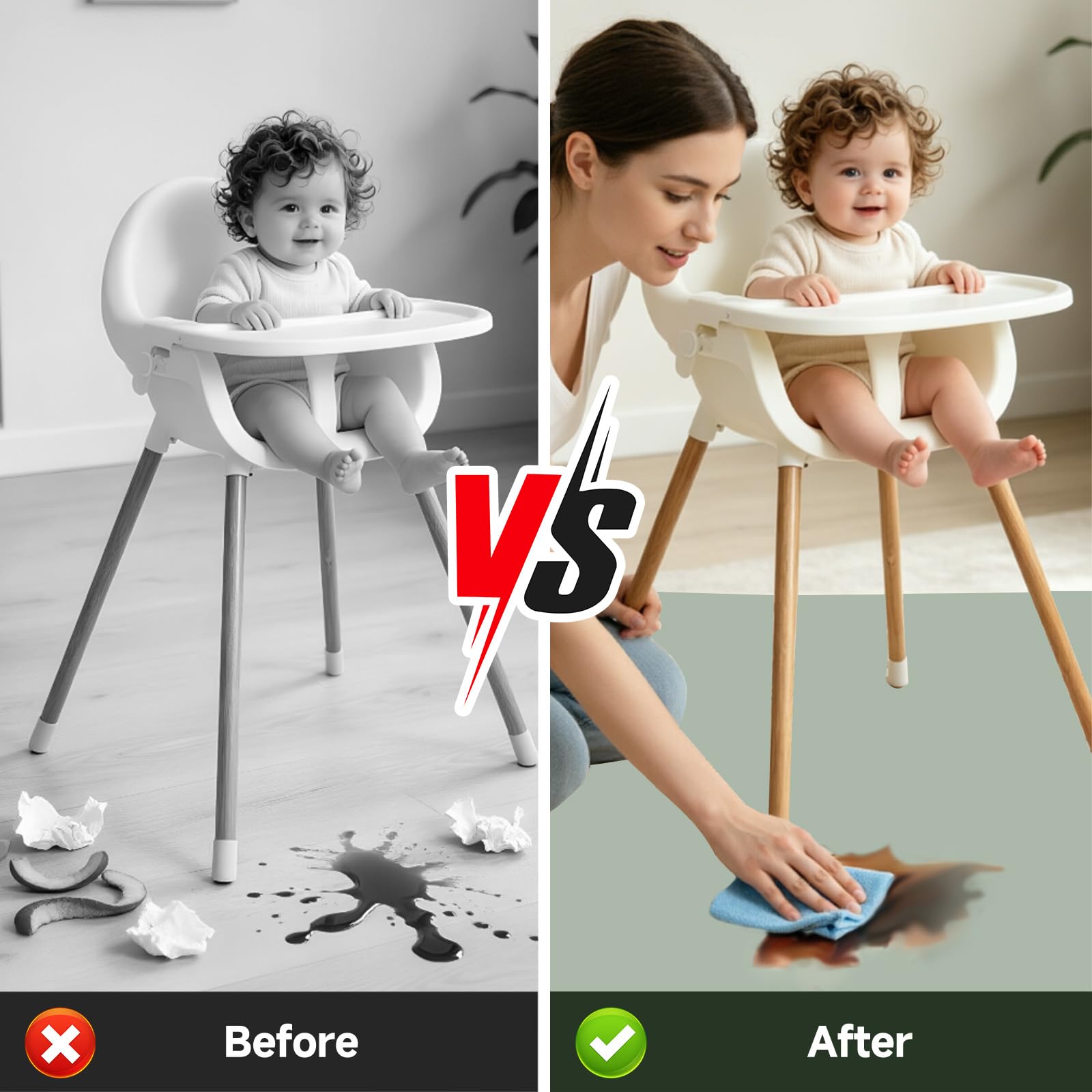 Alfombrilla Trona Bebé, Alfombra Impermeable Lavable Antideslizante 117x107 cm Protector de Suelo Splat Mat Plegable Ligera para Comidas Destete y Área de Alimentación Infantil (Verde hierba)