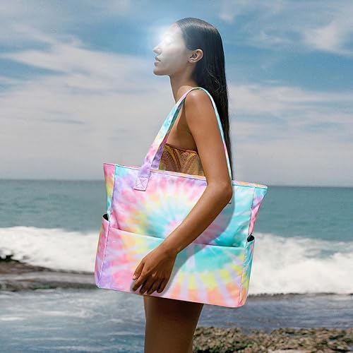Vista 2 de CAMTOP Bolsa de playa impermeable para mujeres y niñas con cremallera, plegable, a prueba de arena, para piscina, natación, viajes, gimnasio