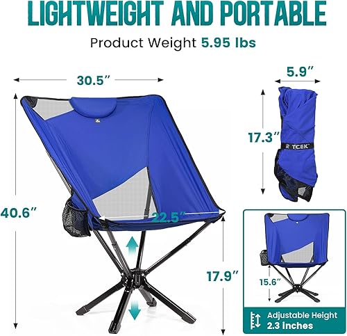 Miniatura 2 de Riselite - Silla de campamento portátil con respaldo alto y altura ajustable, pequeña silla plegable compacta para exteriores para viajes de
