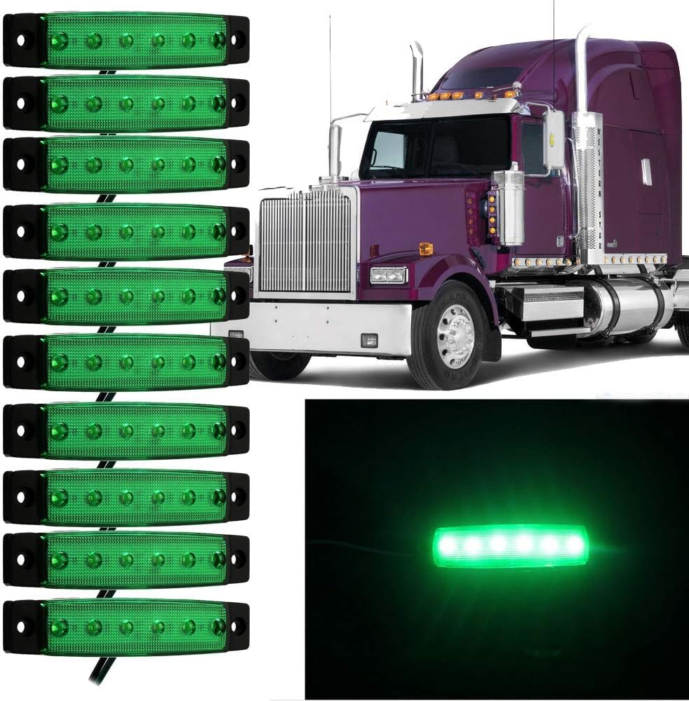 Eaglerich 10pcs 12V 3.8" 6 LED GREEN Side Led Marker, Trailer marker