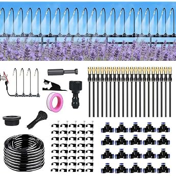 20 m Garden Irrigation System 360  Automatic Watering Hose with 15 Adjustable Spray Nozzles for Garden Plants Flower Beds Gardens Potted Plants and Lawns
