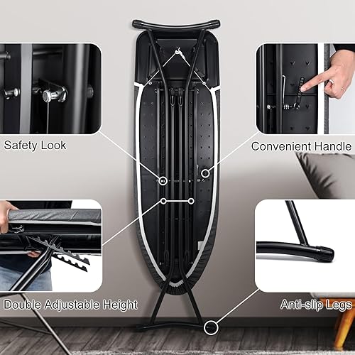 Miniatura 4 de Duwee Tabla de planchar de 15 x 38 pulgadas con cubierta resistente al calor y almohadilla de fieltro gruesa, tabla de planchar con soporte de