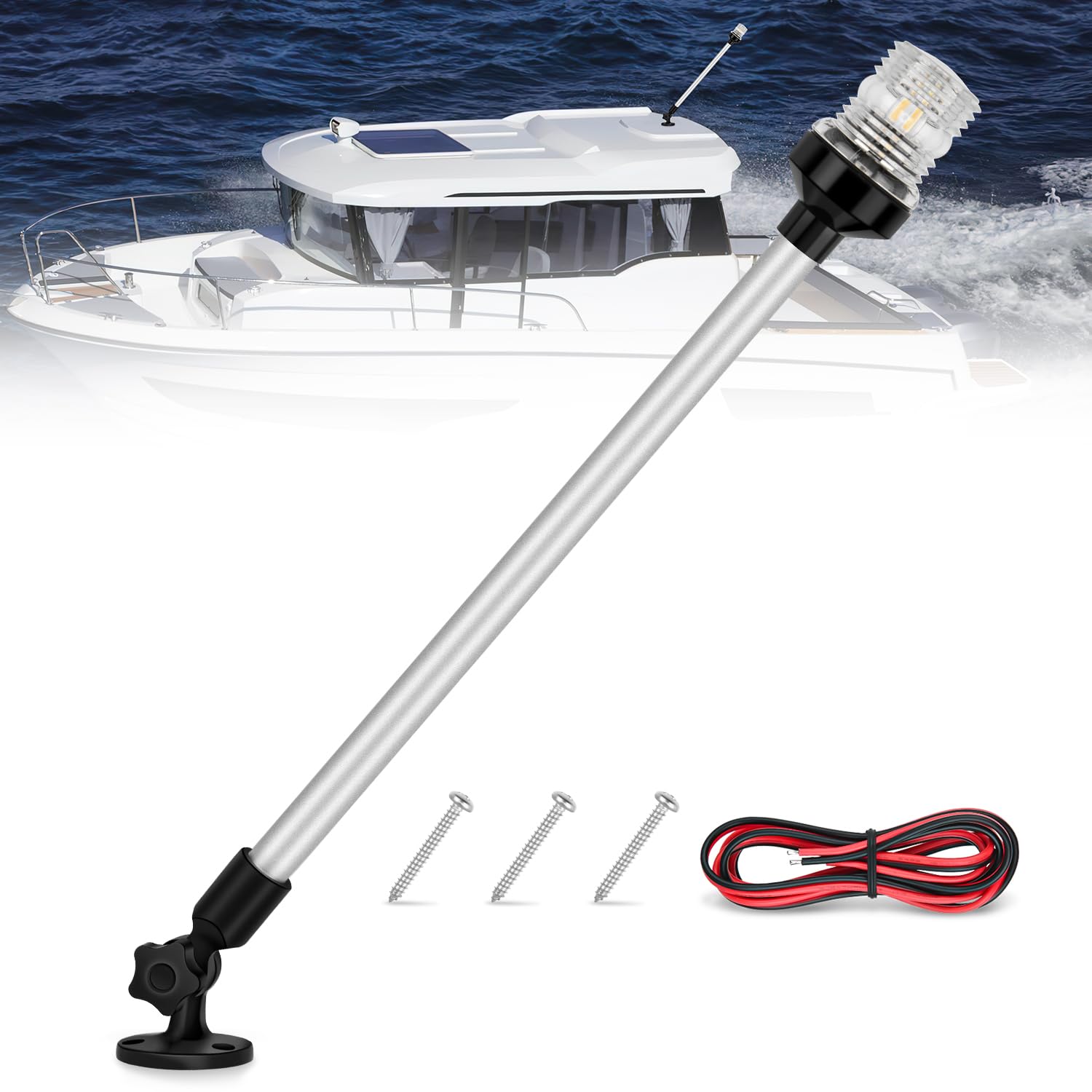 Nilight Marine Boat Stern Light 24" White Fold Down Anchor Lights