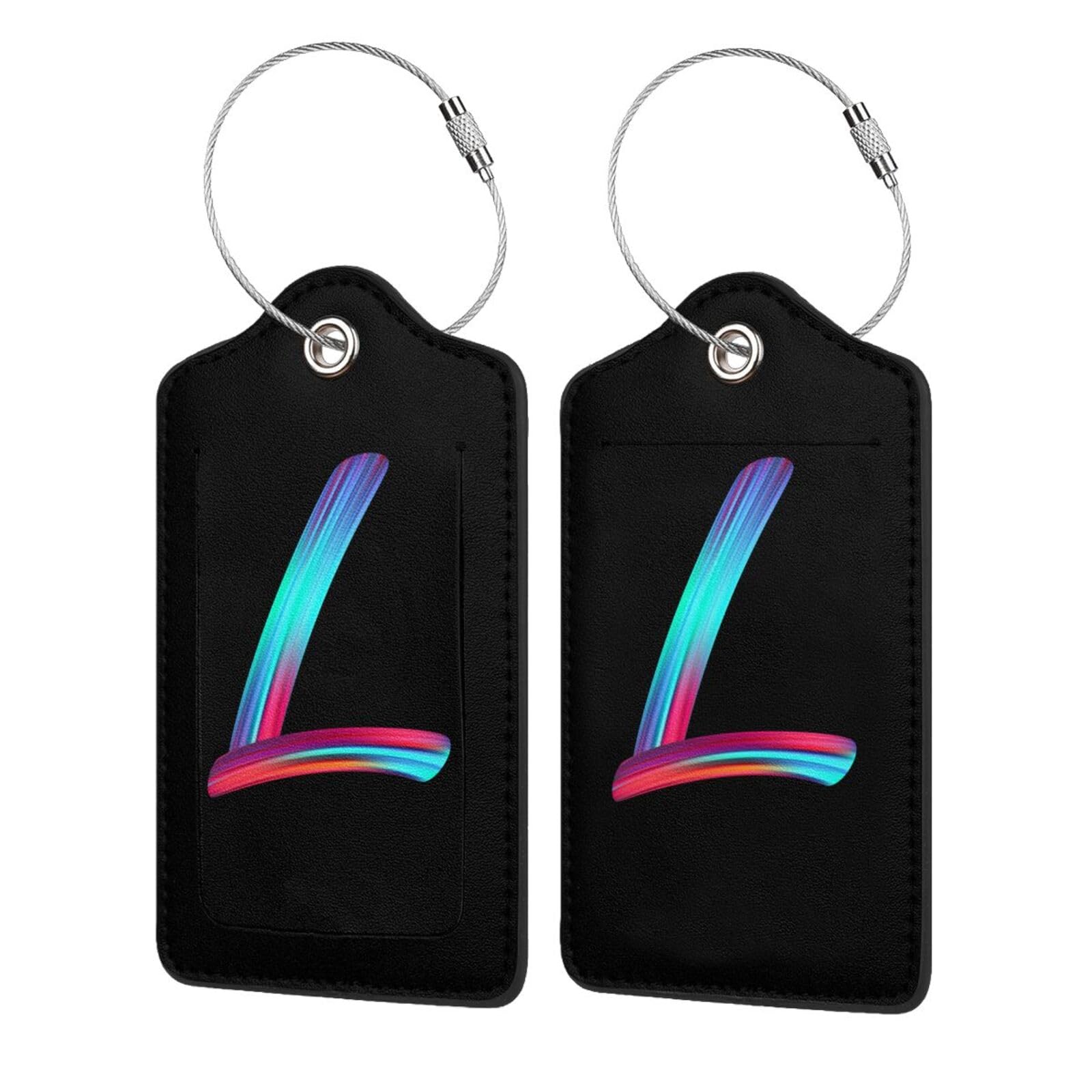 2 Pack Initial Luggage Tags for Suitcase, Colorful Letter Design Cruise Name Bag Tags, Novelty Baggage Identifiers with Full Privacy Cover, Leather ID