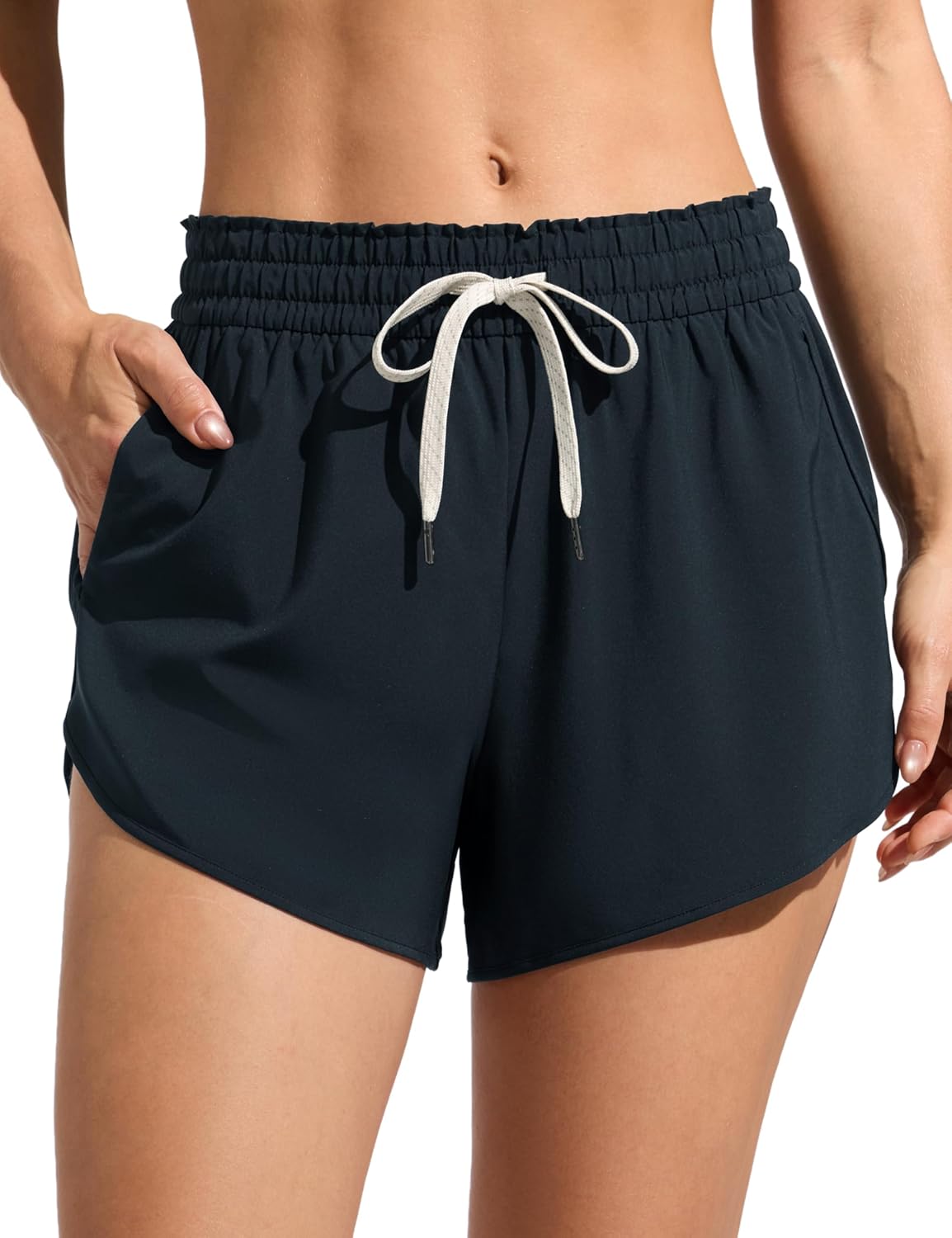 CRZ YOGA Relaxed Fit Dolphin Board Shorts for Women 3.5" - High Waisted Swim Beach Bathing Trunks Bottoms with Liner
