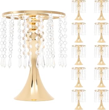 10 Pcs Crystal Flower Stand Wedding Centerpieces for Tables, 10.2in/26cm Height Flower Arrangement Holders Metal Flower Vase for Wedding Party Event Reception Dining Room Living Room Decor Gold