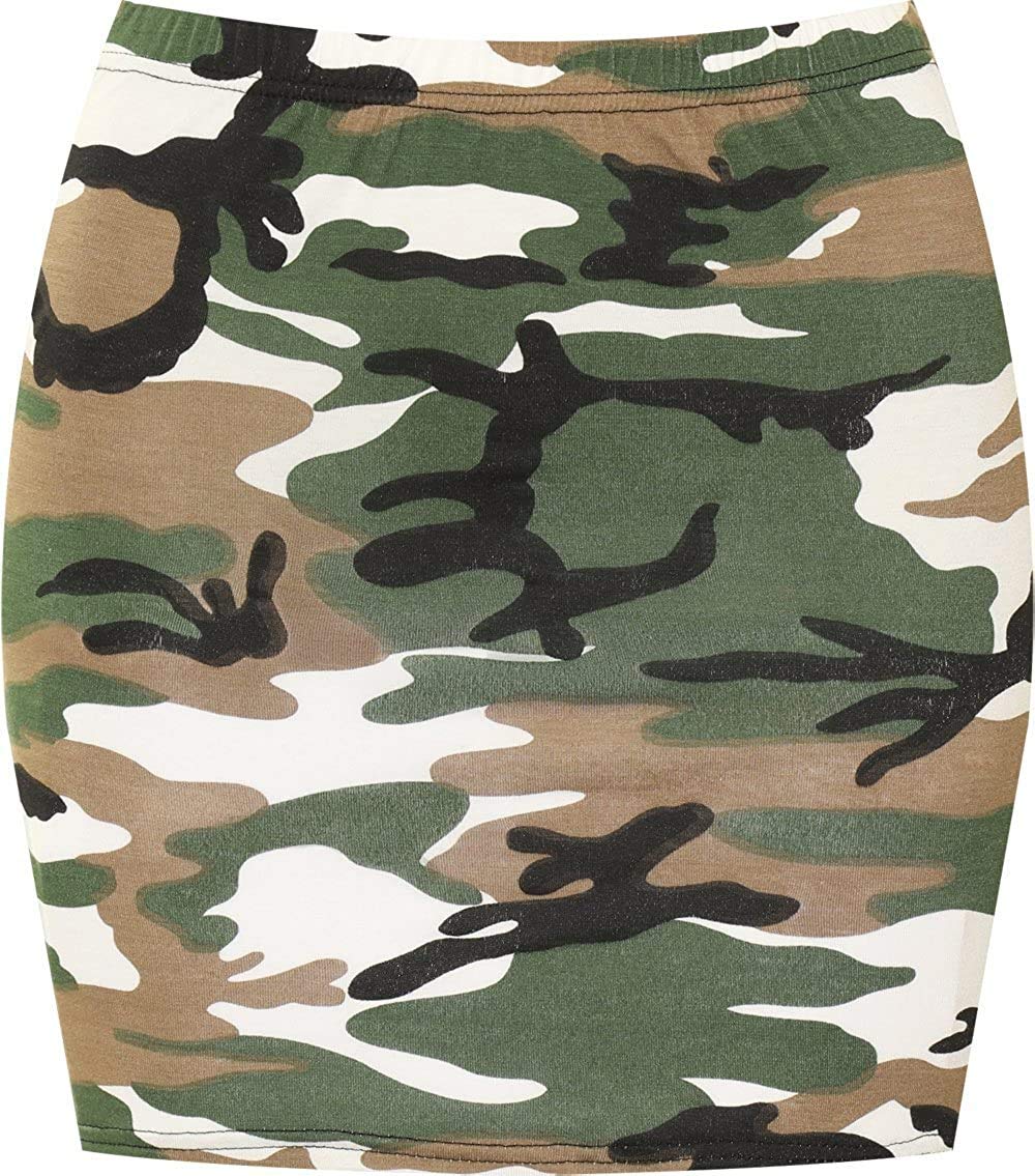 GirlzWalk Women’s Ladies Animal Print Leopard Brown Look Elasticated Waist Tube mini Skirt (Camouflage, XXL/UK 20-22)