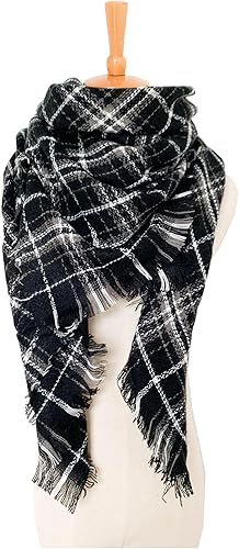 Miniatura 7 de Wander Agio - Bufanda envolvente con diseño a cuadros o triangular para mujer cálida y larga de punto tacto de cachemira