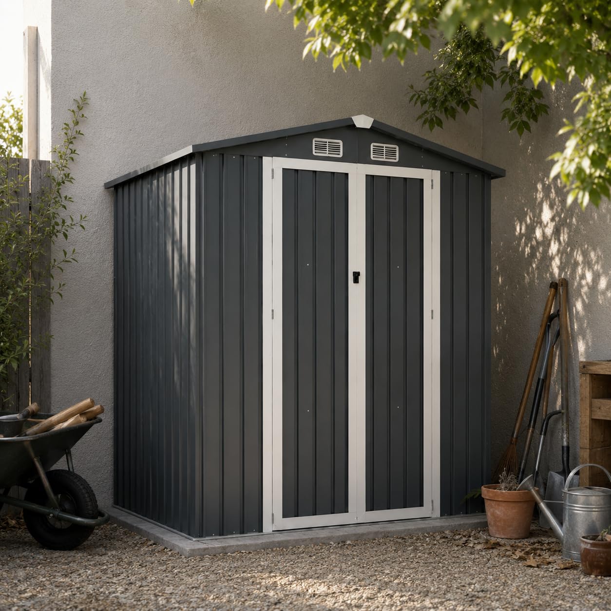 Caseta de Almacenamiento Metálica para Jardín, con Puerta de Apertura Exterior, Estructura Robusta y Espacio Amplio (202 x 112 x 190 cm)