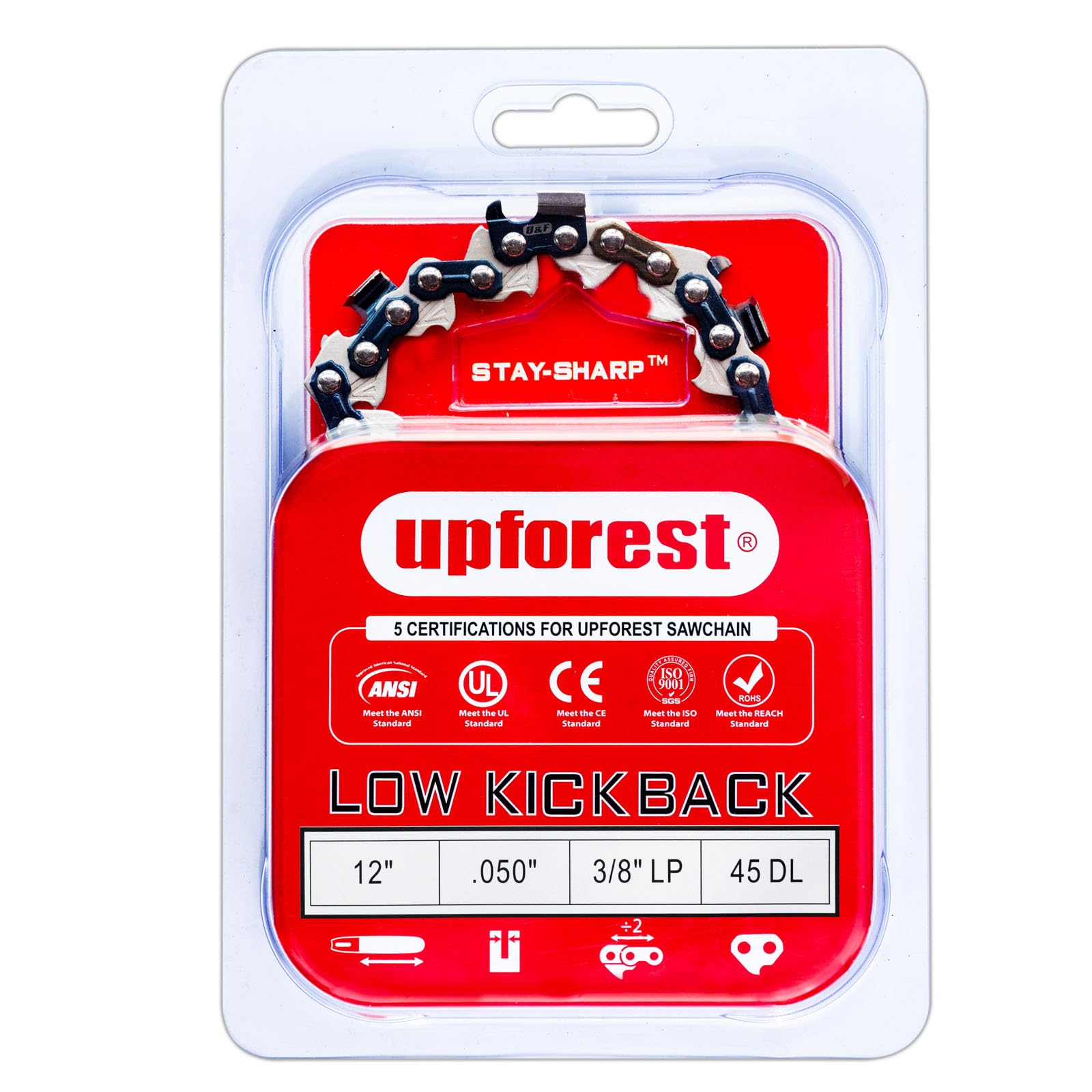 12 Inch Chainsaw Chain 3/8" LP Pitch .050" Gauge 45 Drive Links - 91PX45CQ Fits Echo 2511T/271T, Greenworks 20262/20292, Craftsman, Husqvarna, Remington- S45 (91EOP45X1)
