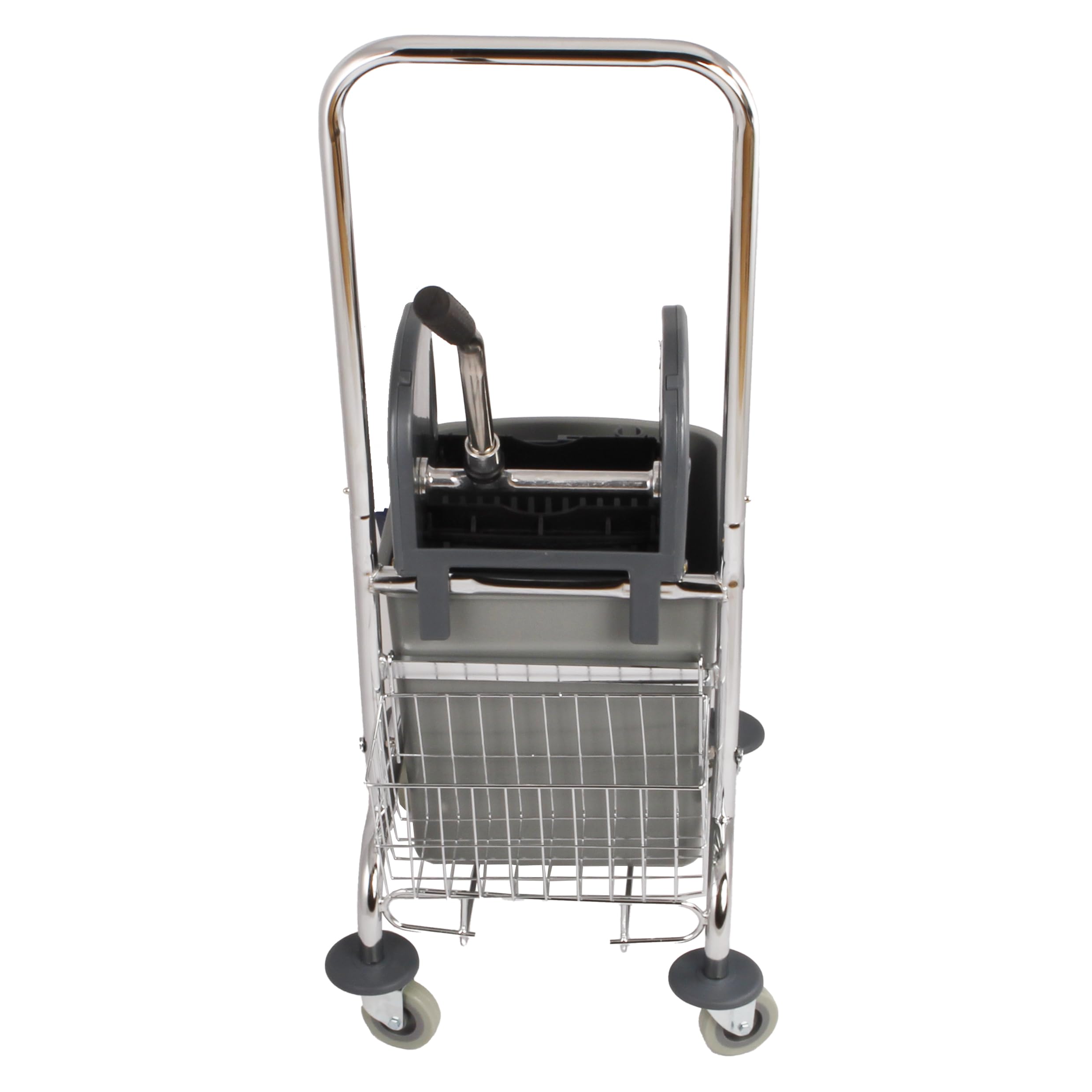 Cubo de Cromo con Asa Extraíble, Carrito de Limpieza de 27 L | Cesta de almacenamiento espaciosa, diseño compacto ahorra espacio, incluye ruedas y medidas de 32 x 32 x 36 cm