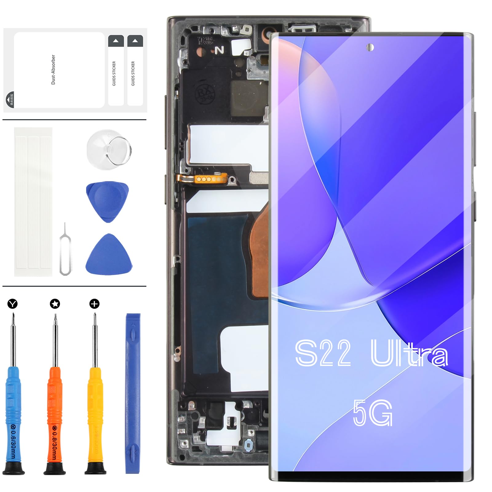 OLED for Samsung Galaxy S22 Ultra 5G G908 Screen Replacement for SM-S908B, SM-S908B/DS, SM-S908U LCD Display Touch Screen Digitizer Assembly Repair Kit 6.8" (Black with Frame)