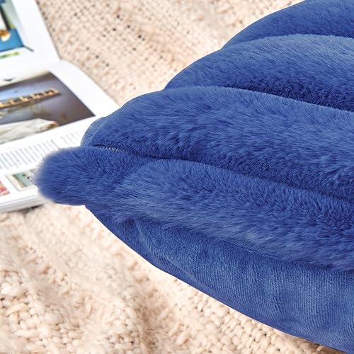 Miniatura 4 de GriNeed Juego de 2 fundas de almohada decorativas de piel sintética de 12 x 20 pulgadas, fundas de almohada suaves de felpa lumbar de color azul