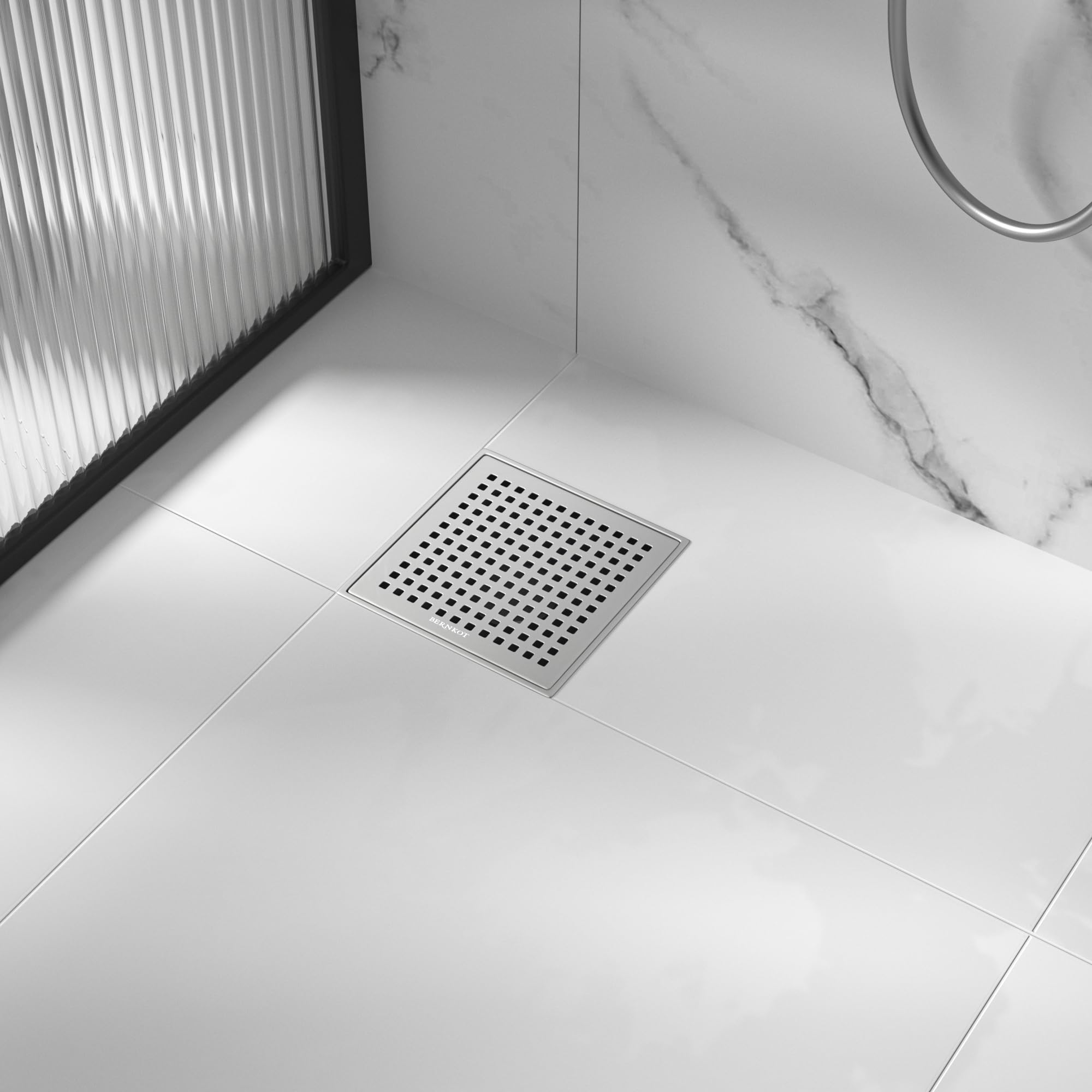 Drenaje de ducha cuadrado de 6 pulgadas, drenaje de piso de acero inoxidable 304 con colador de pelo, drenaje de ducha de rejilla con certificado CUPC, cepillado 7