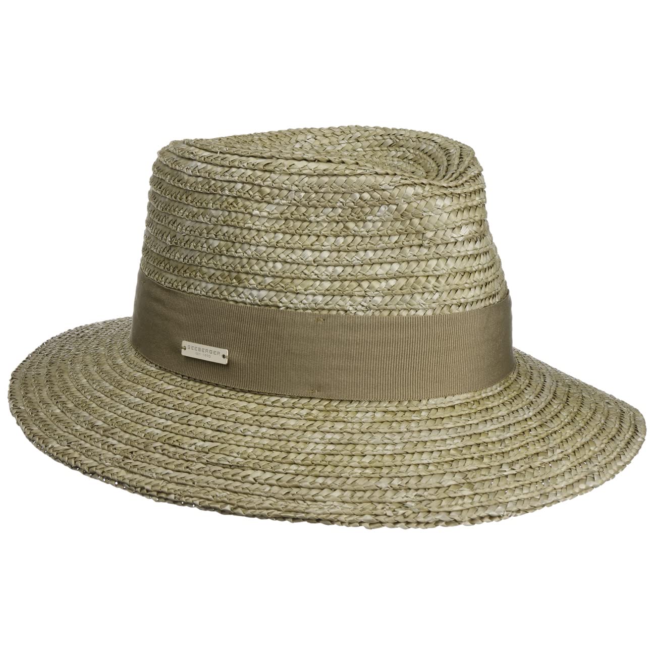 Seeberger Sombrero de Paja Rileja Mujer - Trenzado Verano con Banda Grosgrain Primavera/Verano