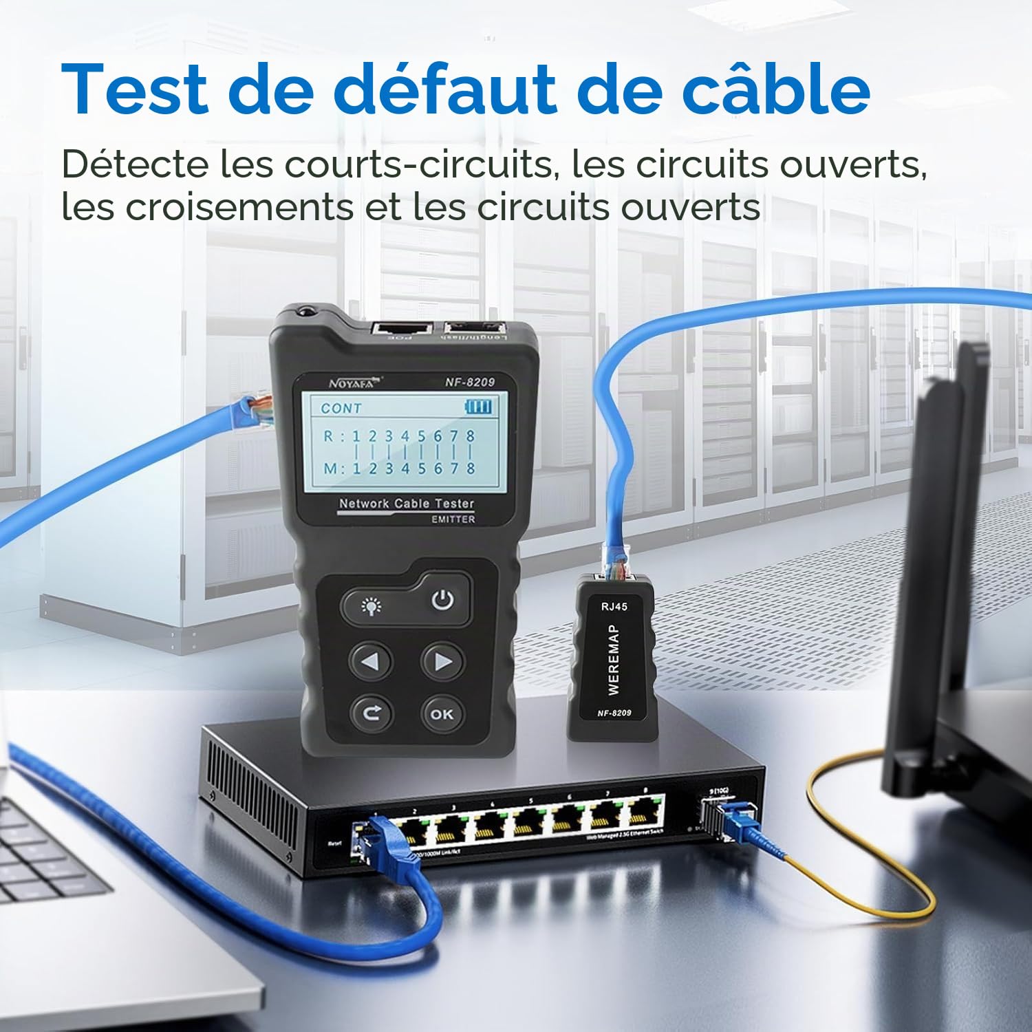 NOYAFA Testeur de câble avancé avec tracker de fil PoE multifonction câble de réseau testeur de câble pour te toner, kit d'outils avec sac sonde audio pour LAN CAT5 CAT6 Tracker