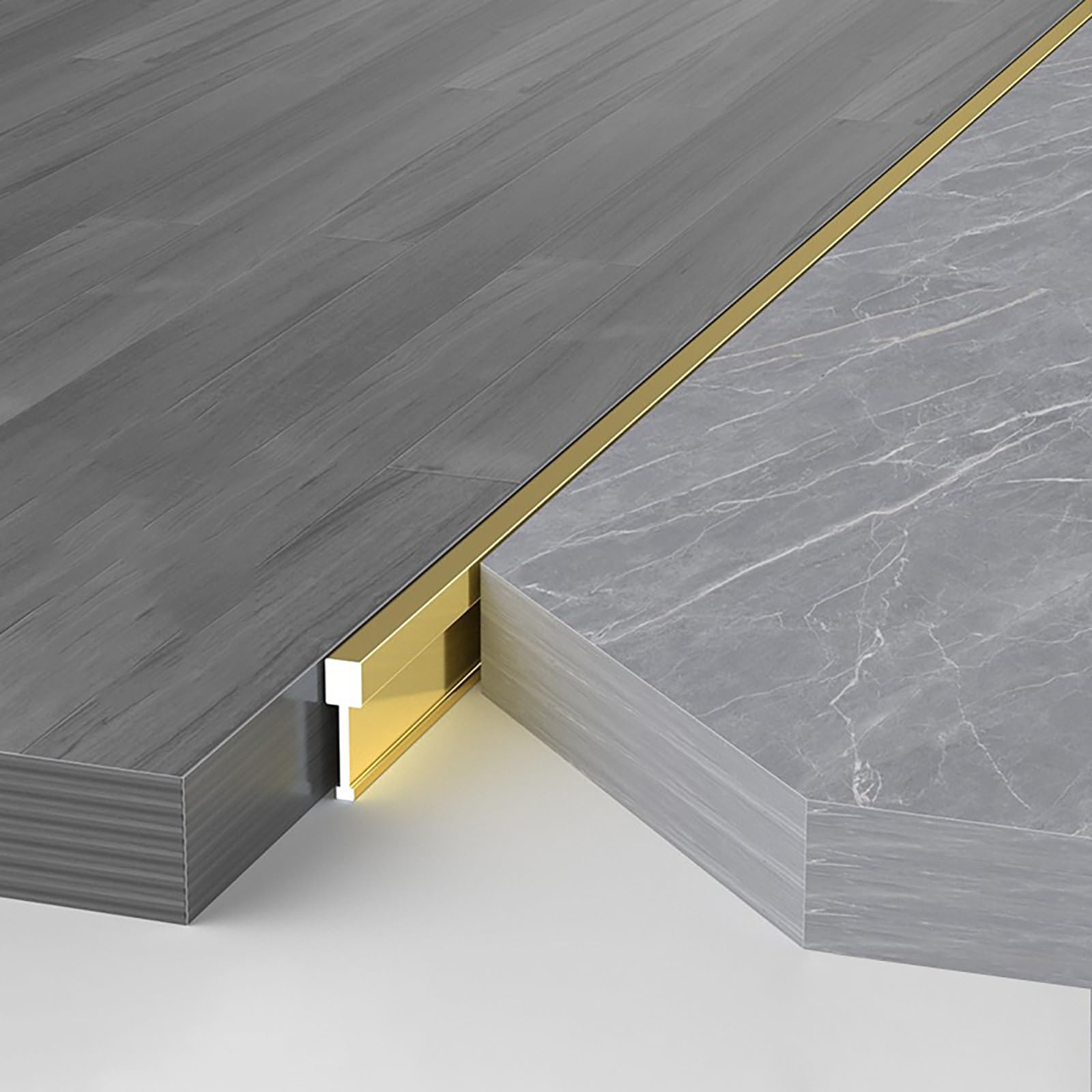 Raouoae Gold T-Profile Transition Rail Aluminium Floor Edging Strip For Doorways, 2 Pieces 125Cm, Seamless Transition Between Laminate And Tile Floors(,Breite: 2.9 Mm)