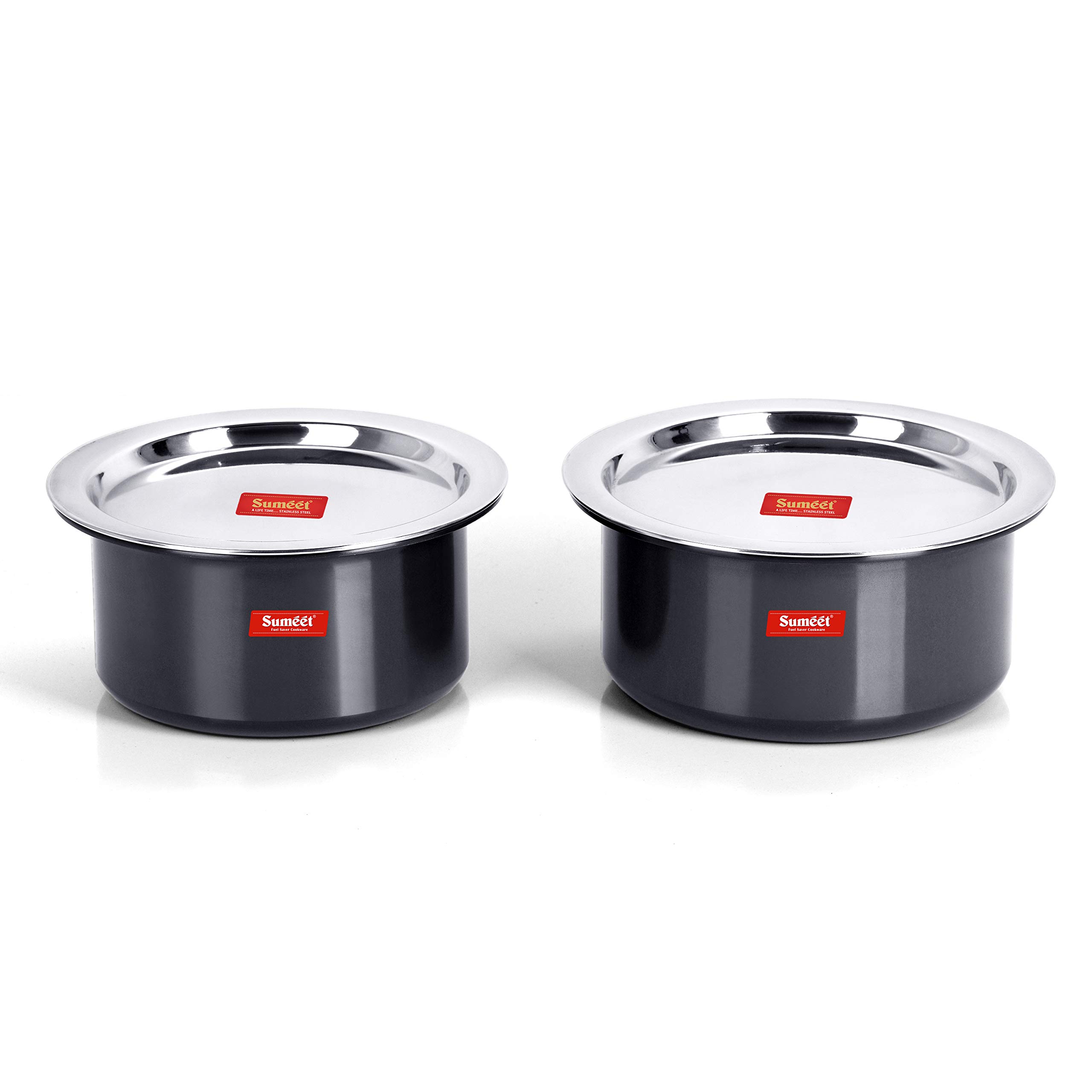 Sumeet Aluminium 3Mm Thick Hard Anodized Tope Set Of 2 Pc With S.S. Lid Size No.09 (0.5 Liter), No. 10 (0.9 Liter), Black 3