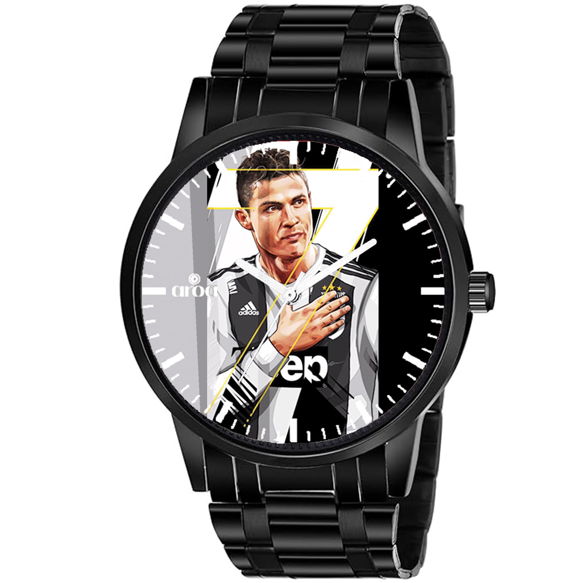 AROA Watch for Men with 7 B&W Ronaldo Watch Model :BB/1/116 in Black Metal Type Black Metal Strap Analog Watch White Dial for Men Stylish Watch for Boys (B0D2TQ85B7) Amazon Price History, Amazon Price Tracker