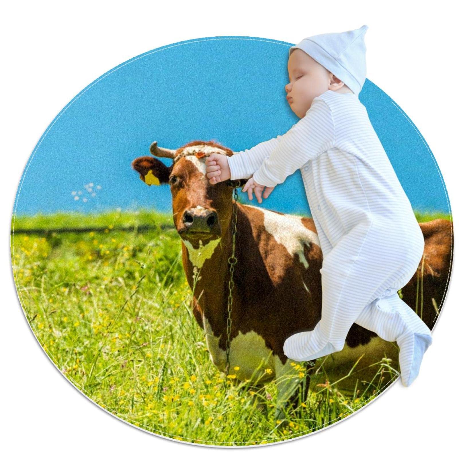 Tapis de jeu vache 80x80cm, cadeau de naissance mixte idéal