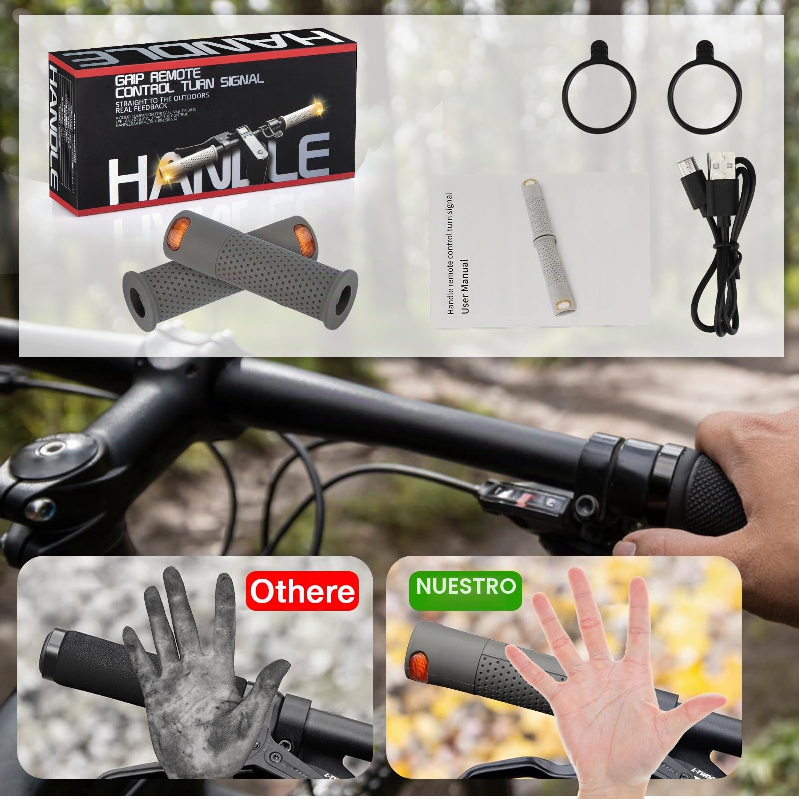 E - Indicador de Manillar con Intermitente, función táctil, Gris, Accesorio para Scooter, Desplazamiento Urbano Nocturno