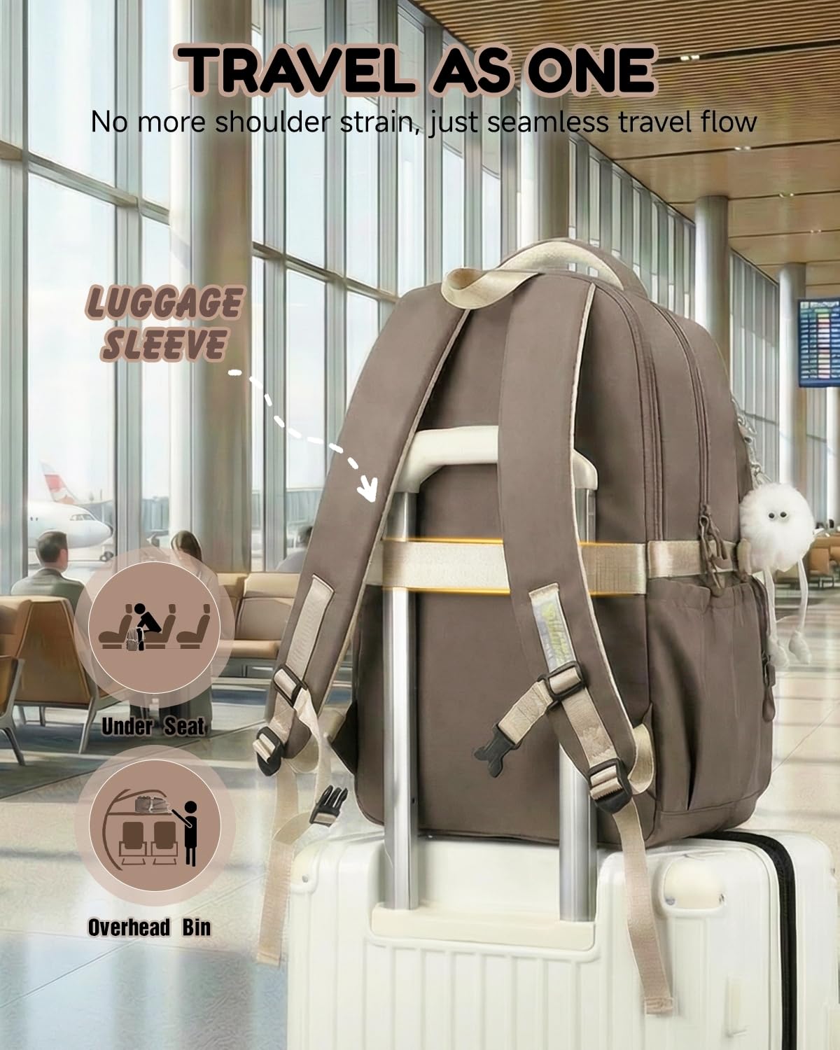 Amythe Mochila Escolar para Niñas Adolescentes, Mochila Colegio Chicas Impermeable Ergónomica, Mochilas Escolares Casual para Portátil 15.6", Apta para Carro, 10-18 Años -Marrón