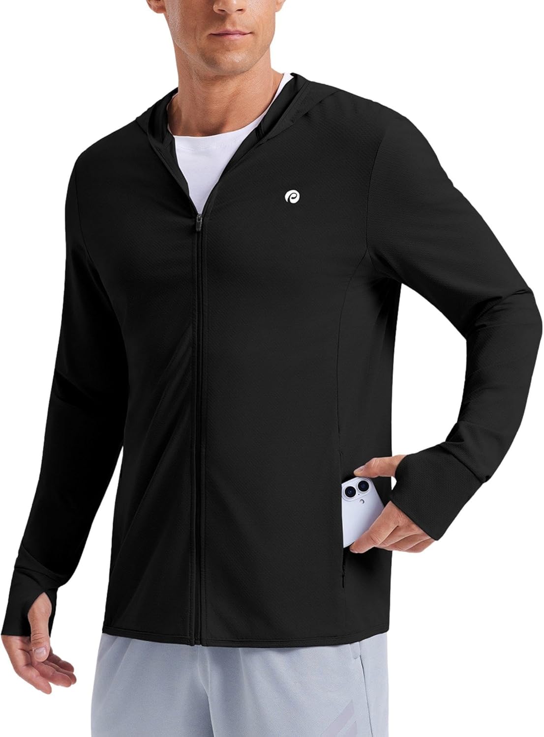 PINSPARK Men's UPF50+ Full Zip Outdoor Hoodies Lightweight Sun Protection Long Sleeve Jacket for Fishing Hiking with Pockets