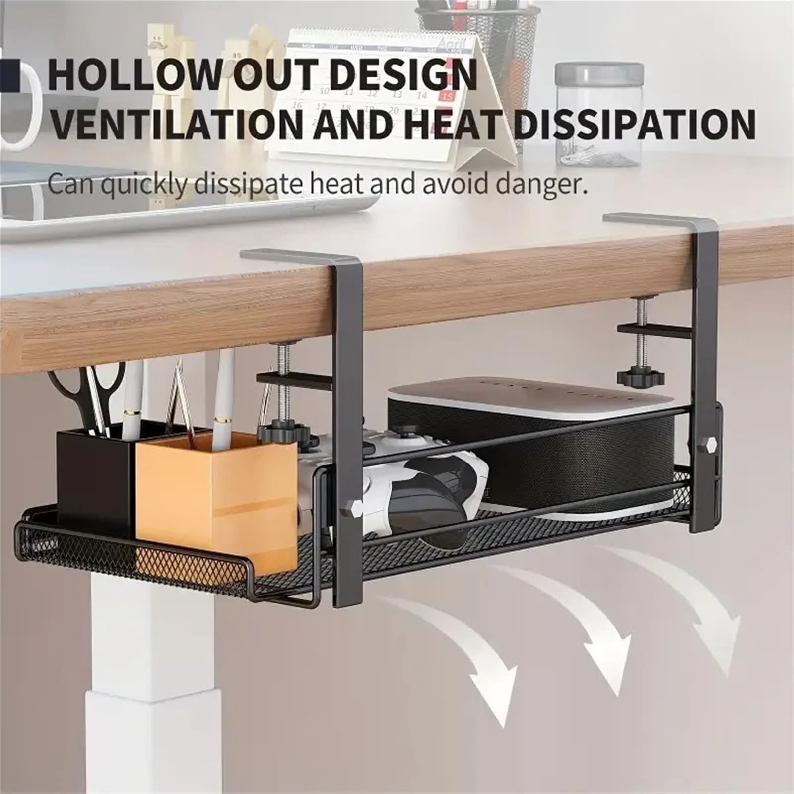 Bandeja Gestion Cables Bandeja de gestión cables debajo del escritorio con estante almacenamiento, sin perforaciones, adecuada for organización oficina en casa, multifunción(Adjustable-L-black)