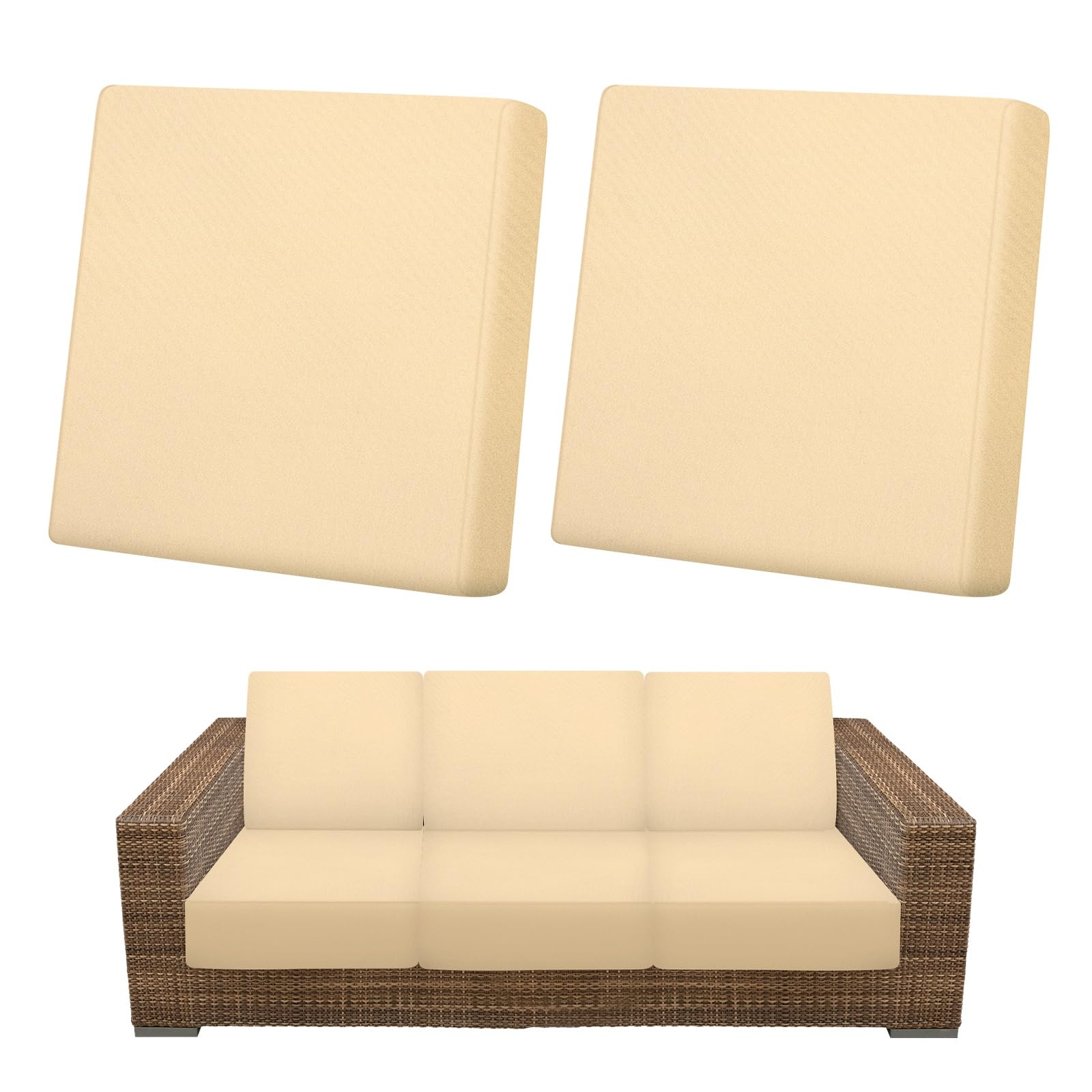 M METERXITY 2-Pack Outdoor Cushion Covers, Stretch Patio Cushion Replacement Slipcovers for Outdoor Couch/Sofa Cushion Covers, Washable Reusable Furniture Protector [Beige]