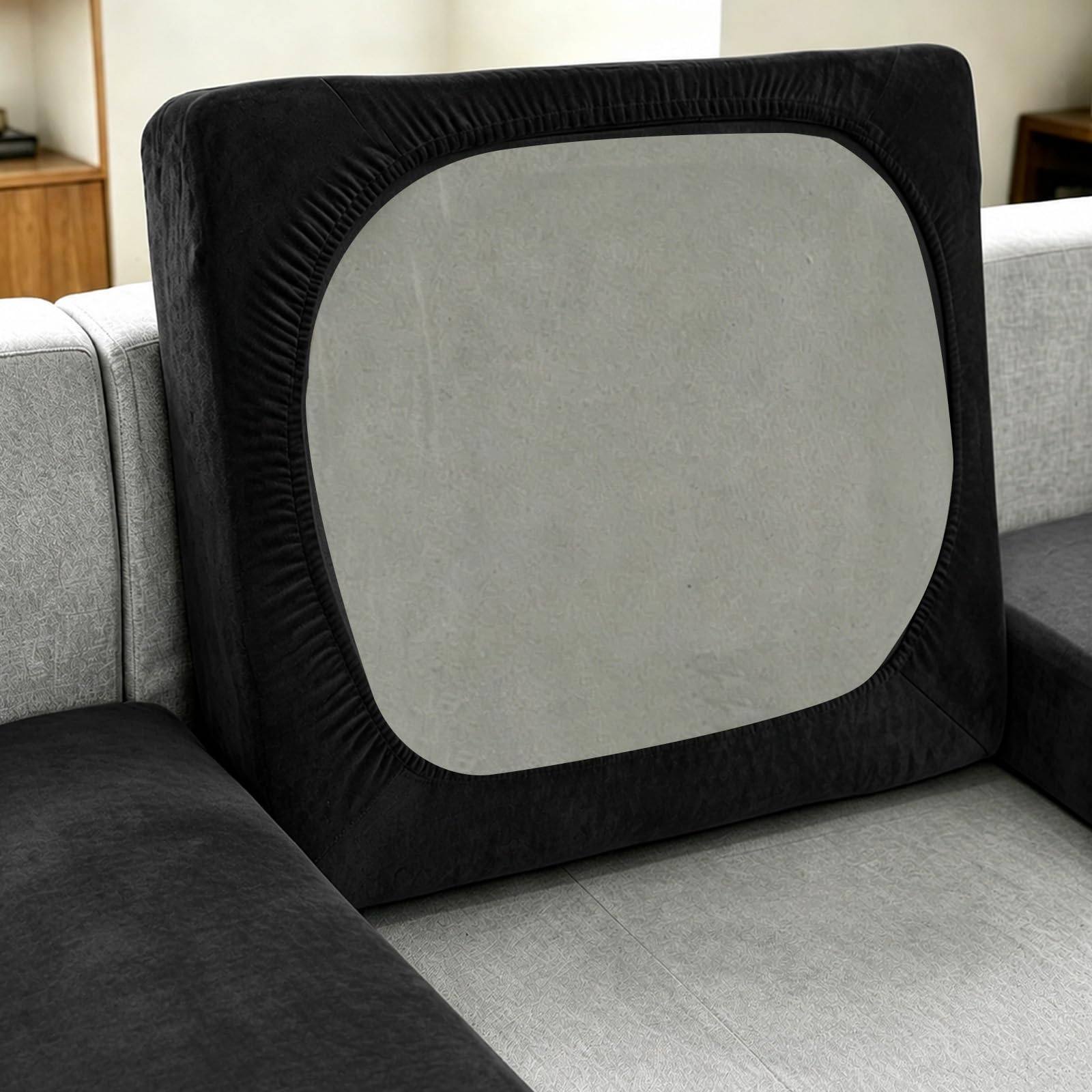 Pxvelcn Velvet Stretch Sofa Seat Cushion Covers, Elastic Seat Cushion Covers Fitted Universal Sofa Cover, Sofa Seat Cover with Elastic Bottom (Khaki, 1 Seater)