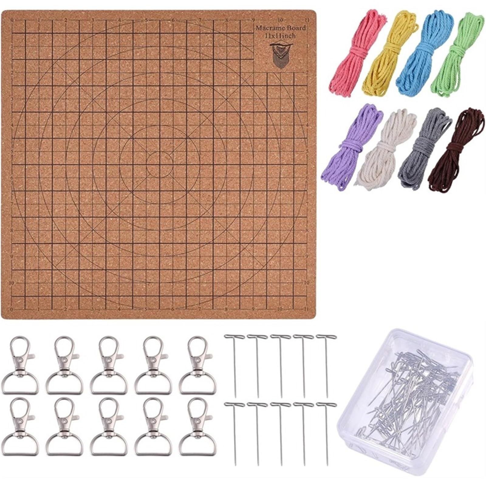 QAUUCP Macrame Project Board Macrame Board Set 11X11 for Adults Beginners Includes 40M Cord, Wood Boards, Pins& 10Pcs Keychains for Braiding Projects