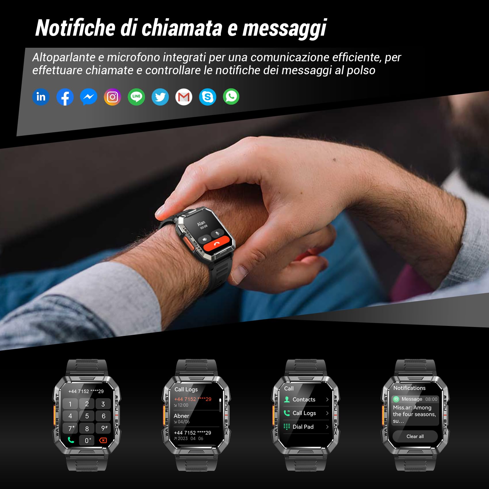 IOWODO Smartwatch Uomo con Chiamate,2.01“ Militari Smart Watch con Torcia/900mAh Batteria/2 Cinturini/Bussola/SpO2/100 Sportive/Cardiofrequenzimetro/Sonno,Orologio Fitness Tracker per iOS/Andriod
