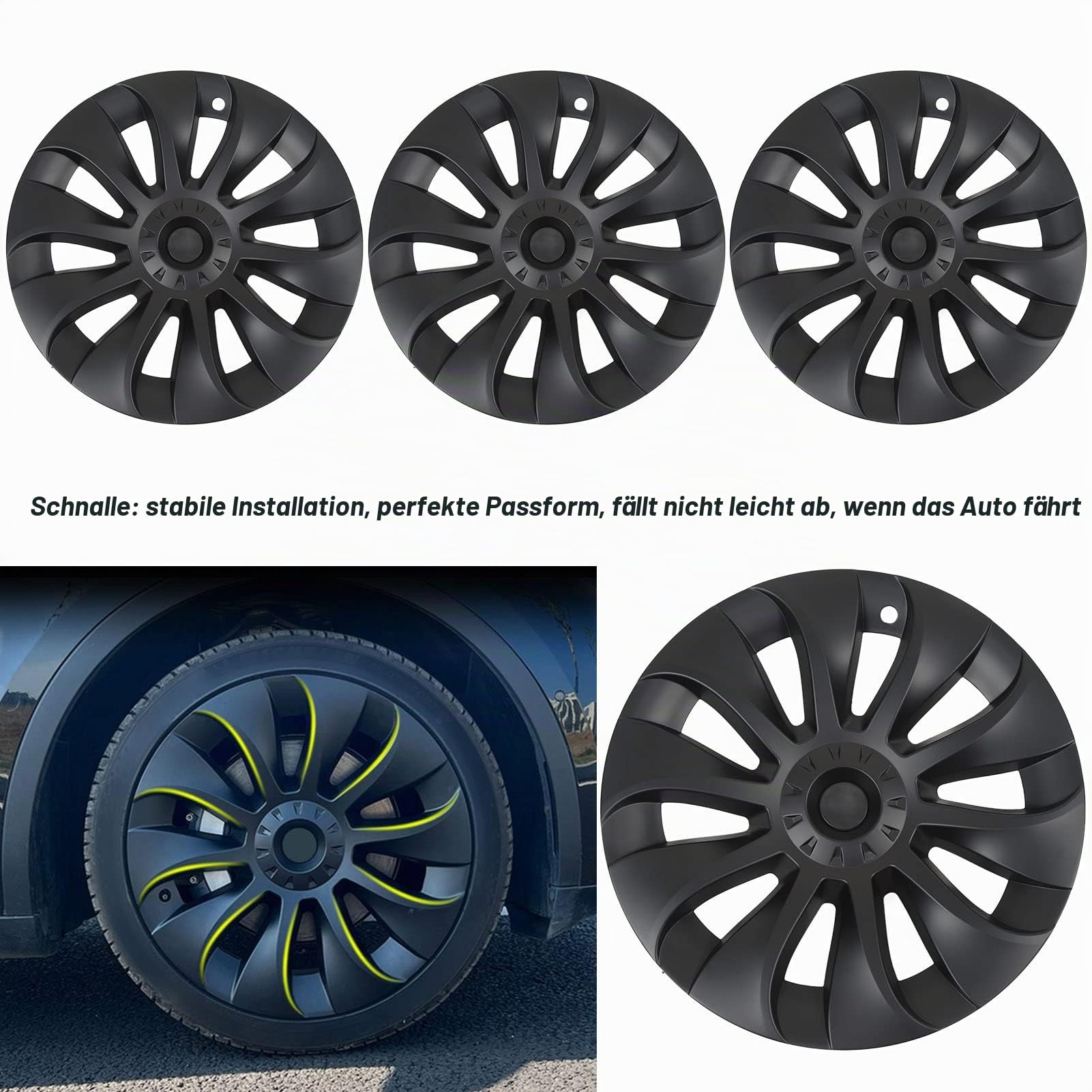 20 Zoll Radabdeckung Radkappe, 4 Stück Radnabenkappen Ersatz Radkappen Felgenschutzabdeckung Kit Außenzubehör für Model Y 2020 Bis 2023