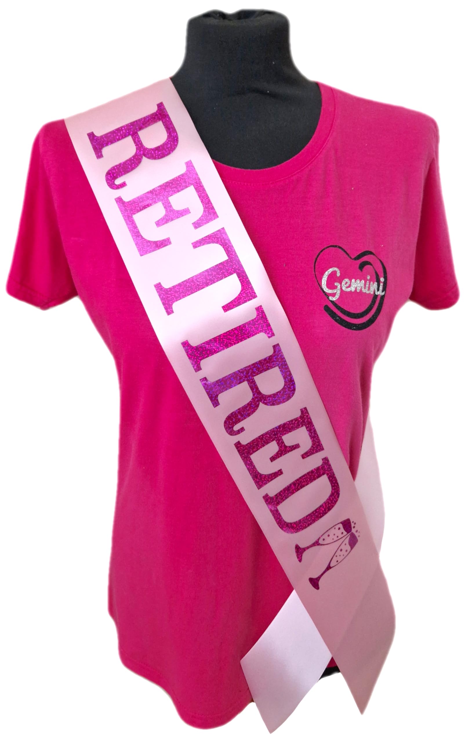 Retirement Sash - Retired Birthday Sash - Beautiful Quality Light Pink Ribbon and Holographic Pink Font Retirement Sash