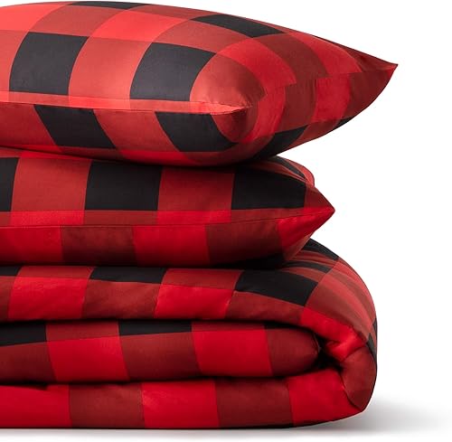 Miniatura 4 de LINENSPA - Edredón de microfibra hipoalergénico, con relleno sintético, para usar todo el año, tamaño matrimonial, rojonegro