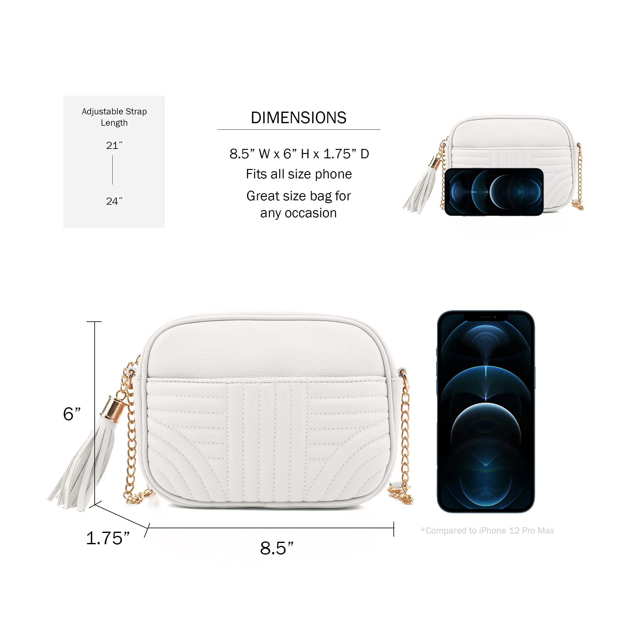 Evve Borsa a tracolla trapuntata da donna, elegante borsa per fotocamera con nappa, leggera e di medie dimensioni