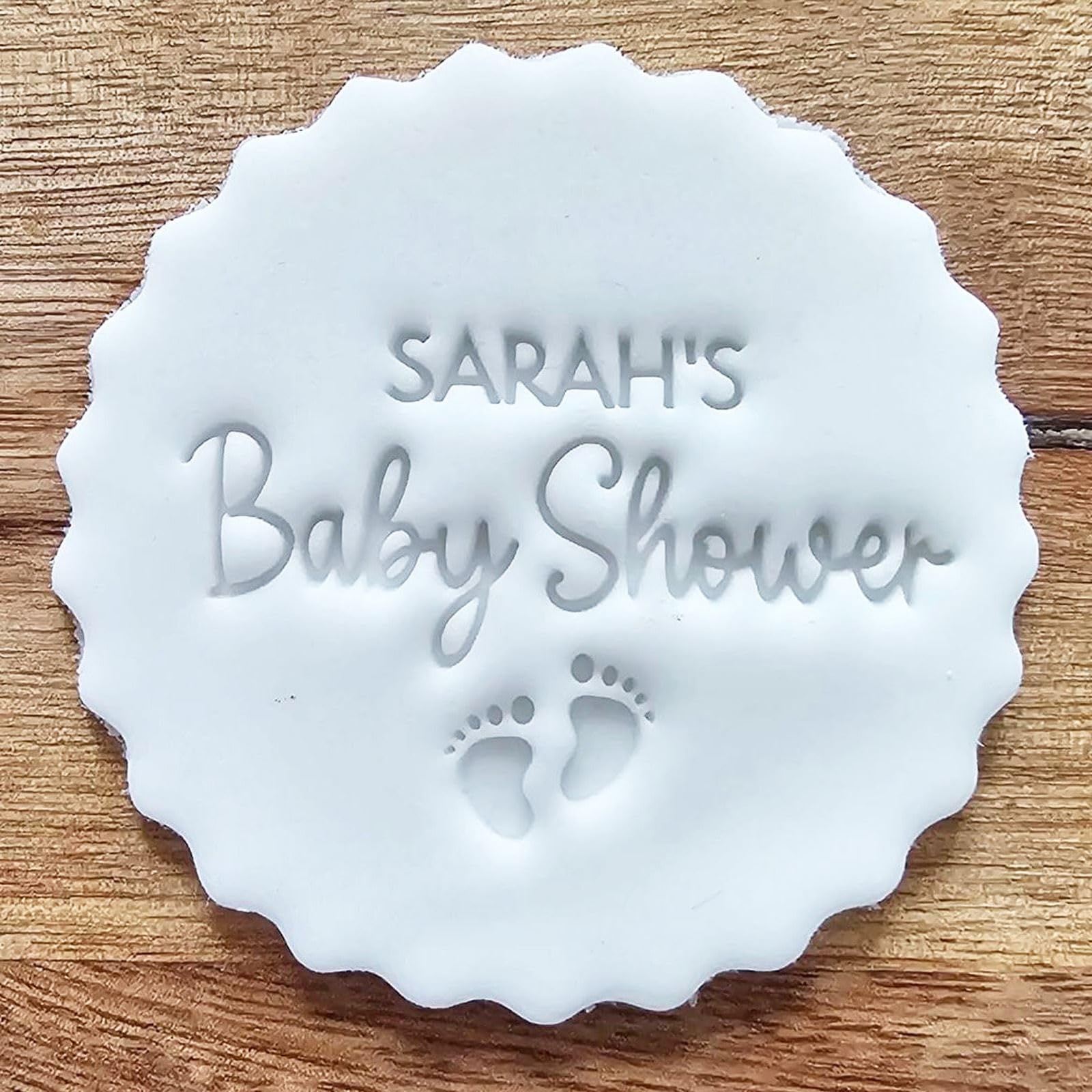 Luck And Luck Clear Personalised Baby Shower Embosser With Name | Fondant Icing Cookie Stamp