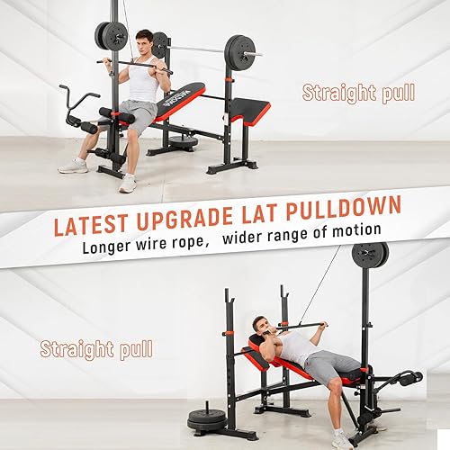 Miniatura 2 de Juego de banco de pesas olímpico plegable 8 en 1 de 1500 libras con extensión de pierna/rizo, banco de peso ajustable para hombres y mujeres,