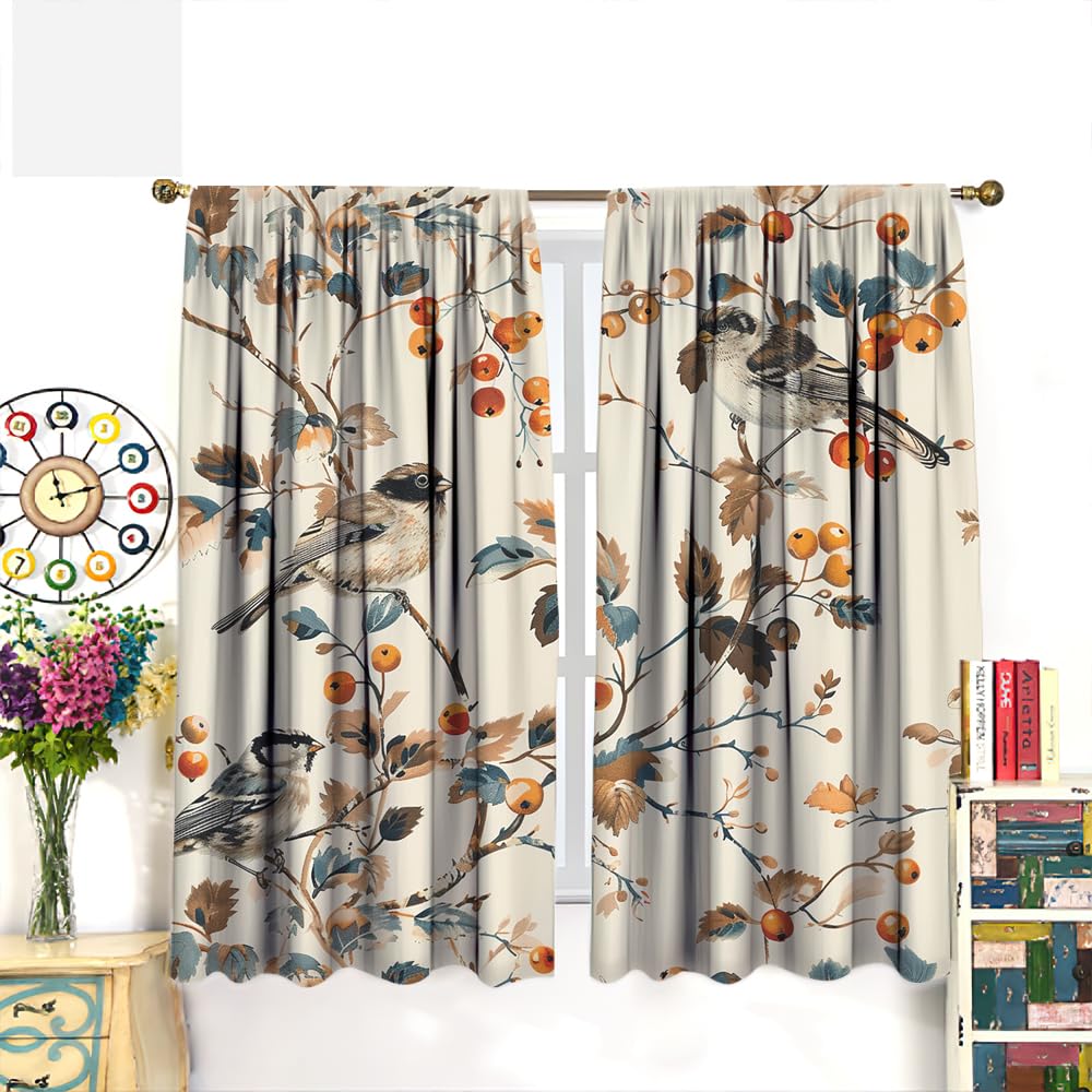 Rideaux occultants à isolation thermique avec passe-tringle pour chambre à coucher, fleurs naturelles, arbres, faune sauvage, rideaux de fenêtre occultants avec passe-tringle pour chambre à